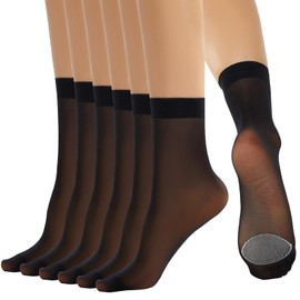 Yilanmy Women's Nylon Stockings, 12 Pairs of Nylon Socks, Silk Fine Cotton Sole, 20 Denier Transparent Fine Socks with Reinforced Toes (Black, Skin Colour), 12 pairs of black, One size fits all
