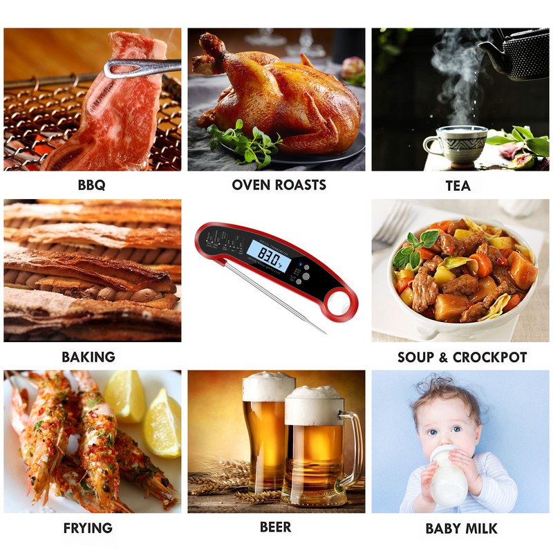 Cooking Thermometer,IP67 Waterproof Digital Meat Thermometer with Backlight, Calibration &