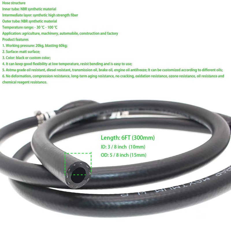 Fuel Line Assembly 3/8" Inner Dia 5/8" 6FT Outer Dia