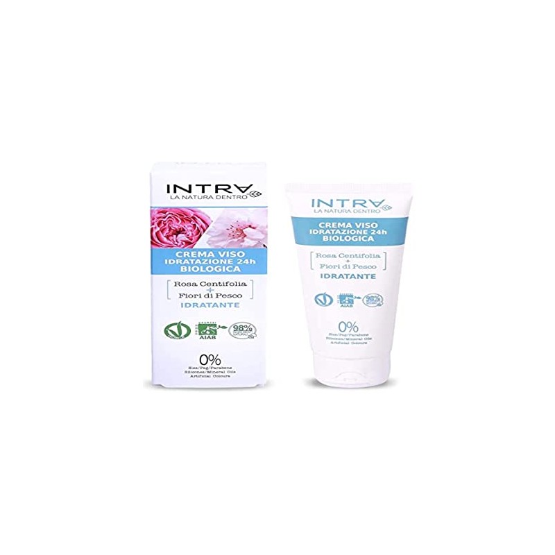 INTRÀ Rosa Centifolia & Pfirsichblumen Bio-Gesichtscreme Feuchtigkeitsspendend 24 h -