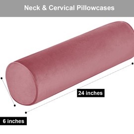 Tinbolunce Neck Roll Pillowcases with Zipper - Full Moon Bolster/Round Cylinder Pillow Case Covers for Bedroom, Living Room, Sofa - Solid Color Neck Cervical Pillowcase Cover 24 x 6 (Gray Pink)