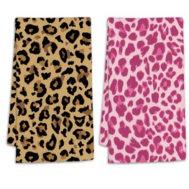 Leopard Print Brown Pink Hand Towels Set of 2 Decorative Hand Bath Towel for Bathroom Kitchen Accessories Hotel Spa Valentines Mothers Day Wedding Gifts 18 X 24 Inches