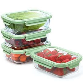 cedarol 4 Pack Borosilicate Glass Meal Prep Containers, Glass Food Storage Containers with Tempered lids, 35.2oz/4.4 Cup Airtight Leak-Proof Glass Lunch Containers for Microwave Freezer Safe (Green)