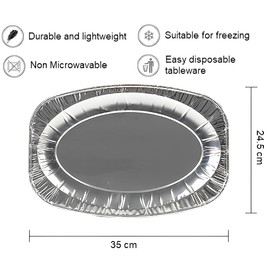 Aggloz | 20 Large Aluminum Foil Platter | 14" / 35cm x 24.5 X 2.5cm | 480 g | Catering & Buffet Trays | Party Platter Serving Trays | Oven & Freezer Safe | Recyclable (14 inches)