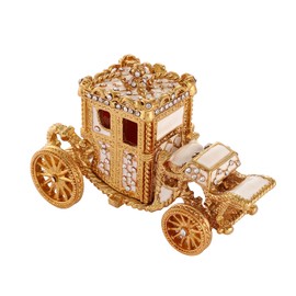 QIFU White Royal Carriage Mini Jeweled Trinket Box with Hinged, Unique Gift for Family