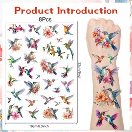 Lovarywow Watercolor Hummingbird Temporary Tattoos - 200+ Hummingbird Tattoos Temporary Realistic Hummer Birds Fake Tattoos Stickers for Adult Women Birds Themed Party Decorations Favors Supplies