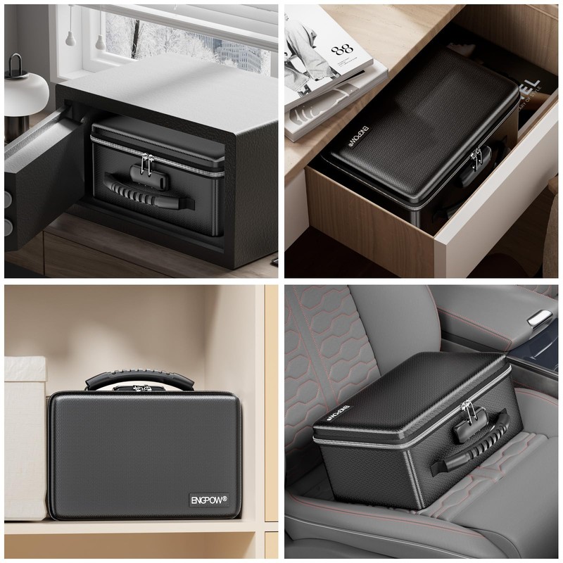 ENGPOW Fireproof Money Box, Small Hard Case Fireproof Box with