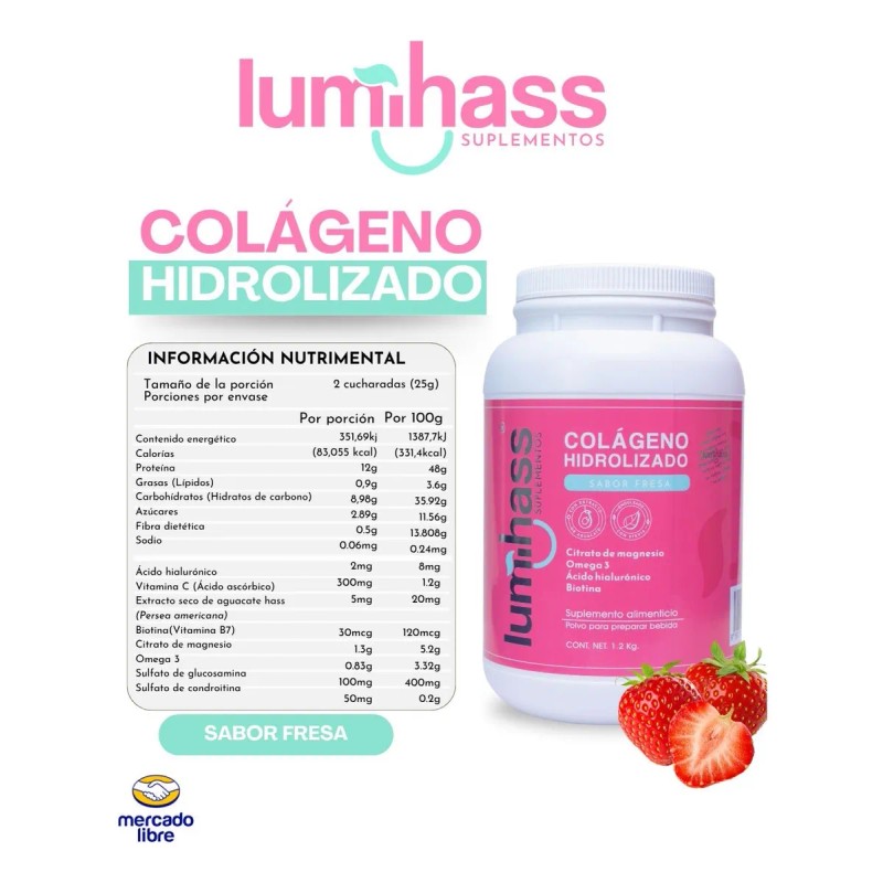 Lumihass Colageno 5 Pzas Fresa | Omega 3 + Biotina