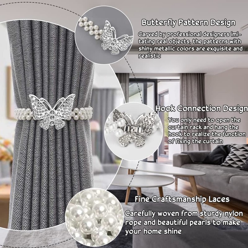 DIKABAO Curtain Tiebacks 2Pcs Butterfly Curtain Clips Adjustable Decorative Alloy
