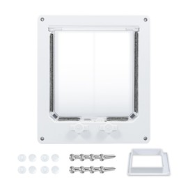 Cat Door Interior Door, Plastic Interior Cat Door Indoor Cat Door Upgraded Pet Door with Flap and 4 Way Locking for Interior Doors Medium Cats Kitties White (L)