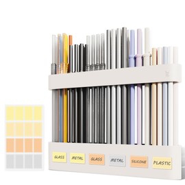 Neepanda Straw Holder for Cabinet Door, 2025 Upgraded Split Design Silicone Straw Dispenser Organizer with Strong Adhesive & Labels for Kitchen Cupboard Storage (White, 1 Pack)