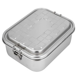 Stainless Steel 304 Single Layer Lunch Box, Stainless Steel Snack Containers Portable Lunch Box with Sealed Lid Rectangular Waterproof Microwaveable and Dishwasher Safe(M)