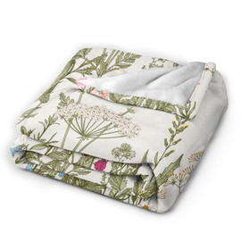 Sage Green Leaf Vintage Floral Herb Blanket, Soft Blankets Flannel Bed Throw Cozy Lightweight Plush Gifts for Women Girls Sofa Couch Bedroom Living Rooms Warm All Season, Home Decor, 60"x50"