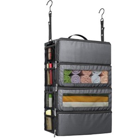 Vokelater Suitcase Organizer, Travel Luggage Organizer Hanging Shelves Packing Cube Organizer Closet/Collapsible Portable Travel Organizer for Carry-on,Medium, Grey