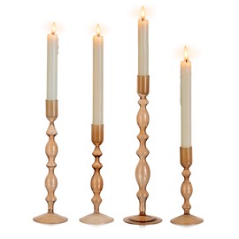 Portavelas cónicos de ámbar Glasseam: juego de 4 elegantes portavelas modernos para decorar portavelas altos para mesa, centro de mesa de otoño, comed