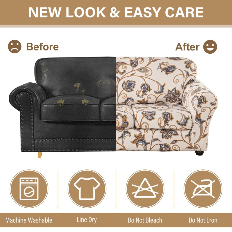 Lamberia Printed Sofa Cover for 3 Cushion Couch High Stretch