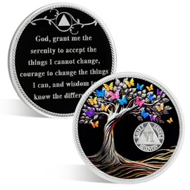 ACGZQY 6 Year Sobriety Chip - Recovery AA Coin and Medallion Butterfly Tree of Life Sobriety Coin AA NA Sober Anniversary Token Sobriety Gifts Alcoholics Anonymous Recovery for Men Women
