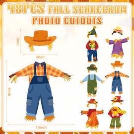 Ctosree 48 Pcs Fall Scarecrow Bulletin Board Photo Cutout Cute Scarecrow Shape Paper Cutouts Autumn Bulletin Board Ornament with 100 Pcs Glue Points for DIY Craft Photo Classroom Door Party Office
