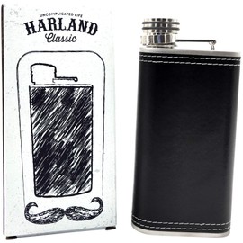 Harland 8 oz Wide Mouth Hip Alcohol Flask | Soft Touch PU Leather wrap 18/8 304 Stainless Steel Metal Highest Food Grade | Best Groomsmen Drinking Gift | Classic Vintage Retro Style