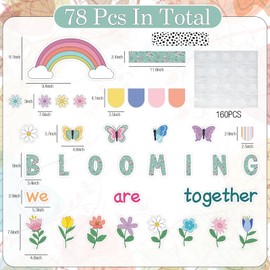 FYSUIMU 78Pcs Boho Spring Classroom Bulletin Board Set We are Blooming Together Flower Butterfly Rainbow Cutouts for School Chalkboard Home Office Wall Decor