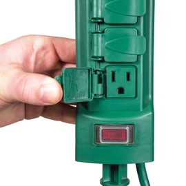 VOLT 120V Outdoor Power Stake with Timer, 6 Grounded Outlets & 6-Foot Extension Cord (Green) for Christmas Lights, Halloween Decorations, Bistro Lights or Garden Décor, ETL Listed