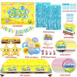 GONIGONY 118 Pcs Yellow Cartoon Birthday Decorations for 10 Guests - Balloons, Backdrop, Cupcake Toppers, Table cloth, Foil Curtains, Party Decorations, Party Supplies