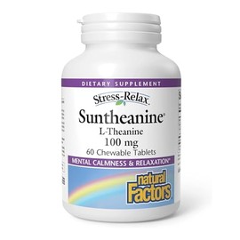Natural Factors Natural Factors, Stress Relax Suntheanine, L-Theanine, 100mg, 60 Vegan Chewable Tablets, Vegetarian, Soy Free, Gluten Free, Non-GMO