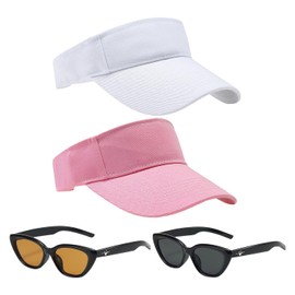 SLAXJNE 2 Stück Damen-Tennishüte, 2 Stück Sonnenbrillen, Damen-Sonnenhüte, Damen-Sporthüte, Verstellbare Hüte