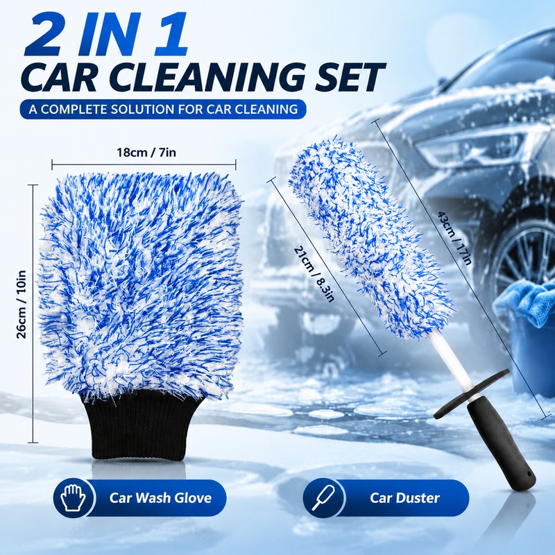 Car Wheel Cleaning Brush Set with Wash Mitt – Soft