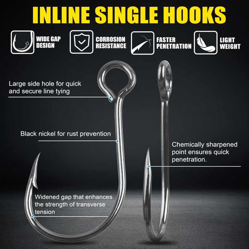 Inline Single Hooks Kit, 185pcs Single Replacement Hooks for Hard