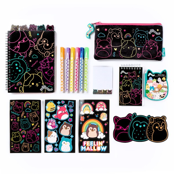 Fashion Angels Squishmallows Stationery Bundle - Includes Sketch Sheets, Pouch, Notepad, Squishmallows Stickers and More - Join the Squish Squad - Cute Stationery Set - Ages 6 and Up