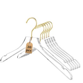Besser 30 Pack Acrylic Hangers with Gold,Acrylic Clear Hangers,Premium Crystal Dress Hangers Swivel Gold Hook Luxurious Shiny Clothes Hangers(Clear-Style A)