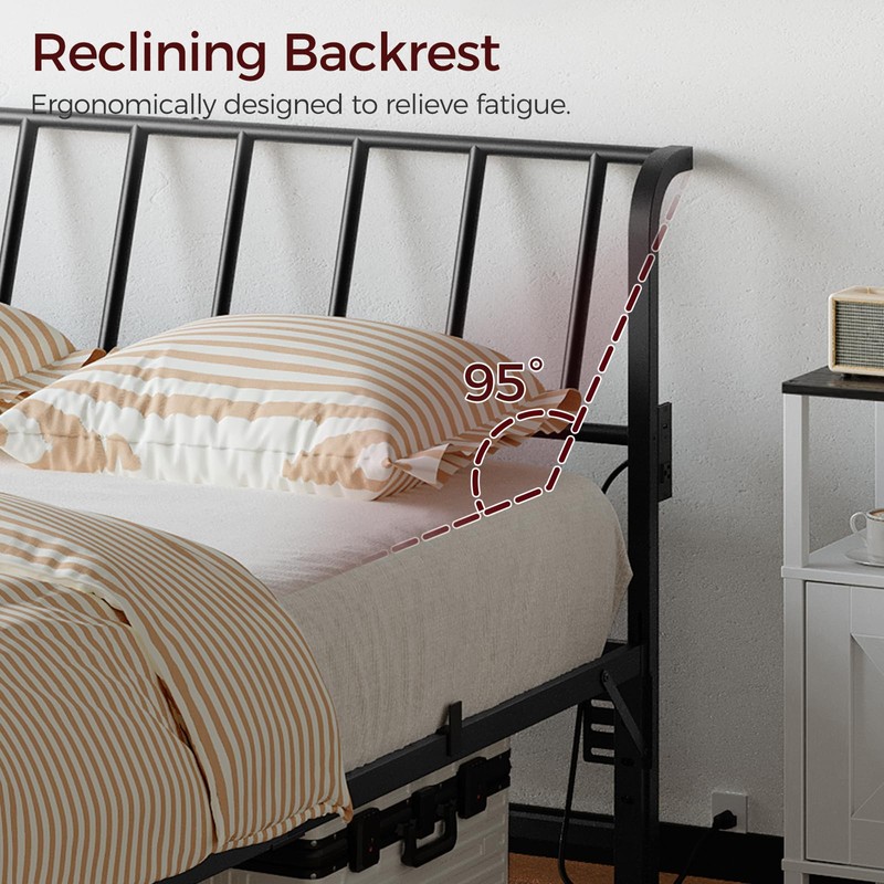 MAHANCRIS Queen Size Headboard Only, Metal Headboard with 2 Power