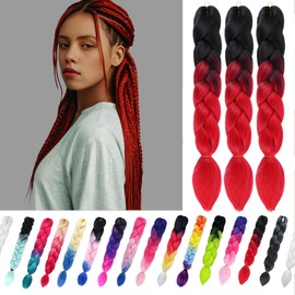 3 Pack Braiding Hair Ombre Braiding Hair 24 Inch Jumbo Braiding Hair Extension,Nature Synthetic Hair Extensions for Braid smulticolour（black/red/B1）