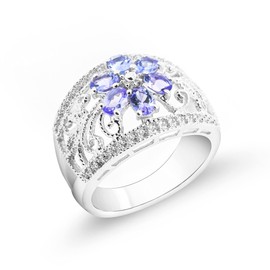 Gin and Grace 925 Sterling Silver Mozambique Genuine Tanzanite Ring with Diamonds for women | Ethically, authentically & organically sourced (Pear-cut) shaped Tanzanite hand-crafted jewelry for her | Tanzanite Ring for women