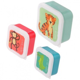 Puckator Zoo Animals Reusable Lidded Snack Pot Lunch Box Set of 3, BPA Free PVC, Nursery School Travel Home, Large 5.5x11.5x11.5cm Medium 4.5x10x19cm Small 4x8.5x8.5cm