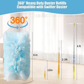 Senowi 60 Count 360° Heavy Duty Duster Refills Compatible with Swiffer,Large Size-Extra Thick Disposable Electrostatic Duster Refill with 1 Retractable Handle for Furniture,Blinds,Ceiling Fans(Blue)