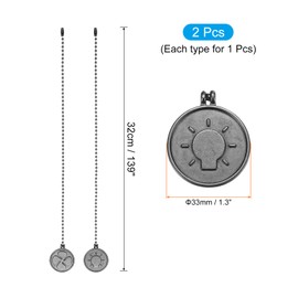 PATIKIL 13 Inch Ceiling Fan Pull Chain Extender Sets, 2 Pcs Metal Decorative Fan Pull Chain with Decorative Light Bulb and Fan Cord for Ceiling Light Lamp Fans, Black (Rond Shape)