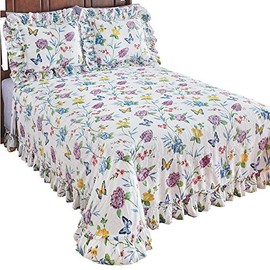 Collections Butterfly Joy Floral Lightweight PlissÃ© Summer Cotton Ruffle Bedspread, Twin