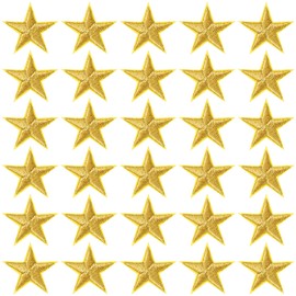PAGOW 30 Pcs Star Iron on Patch, 1 Inch Sew on Star Embroidered Patches, Iron on Patches Embellishments for Clothes, Hats, Jackets, Backpacks, Star Decor, Appliques Decoration (Golden, 1")