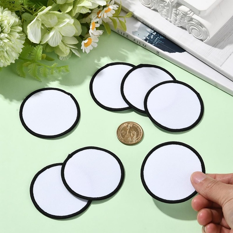 SOFPLATE 30Pcs Round Sublimation Patches Blank White Sublimation Patch Black