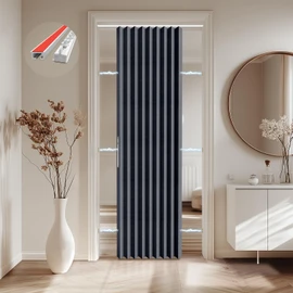 Jilron Accordian Door Curtain,Install Adhesive Track 100% Blackout Doorway Curtains,Suitable for Bedroom,Closet,Interior Room Divider,Black 43" W×78" L,1 Piece