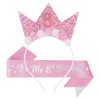 Papoopy Birthday Headband Crown with Sash for Party Decorations (Pink,
