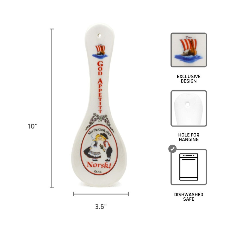Decorative Ceramic Kitchen Spoon Rest by E.H.G | Norwegian"God Appetitt"
