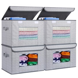 Univivi Univivi Fabric Foldable Storage Boxes [4-Pack] Large Collapsible Stackable Storage Bins with Lids, Closet Organizers and Storage Cube Basket for Home, Office, Bedroom (Gray, 17 x 12 x 12")