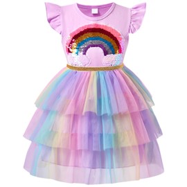 Rainbow Tulle Dress for Girls Toddler Tutu Sequin Princess Birthday Dresses Gradient Skirt Summer Fancy Photo Shoot Outfit 3-4 Years (970)