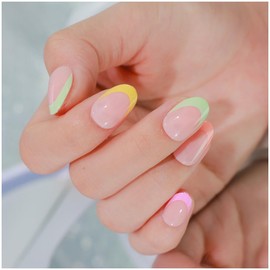 GALSPRO Short Press on Nails - Set of 24 Fake Nails with Designs in 12 Different Sizes for Perfect Fit, Cute False Nails Kit for Women with 0.07oz Nail Glue (RAINBOW GLAM OVAL SHAPE, Short)