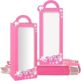 Pink Doll Gift Boxes – 24-Pack Hot Pink Favor Boxes with Clear Window & Mini Decorations + DIY Assembly + Durable Cardstock – For Girls' Birthday Parties, Bachelorette, Sleepovers & Baby Sho