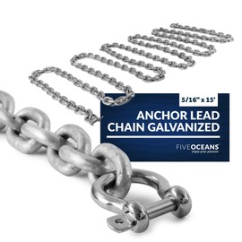 Five Oceans 5/16-Inch x 15-Foot Boat Anchor Lead Chain with Stainless Steel Shackles, High Test G4 Calibrated Galvanized Steel Chain- FO4490-G15