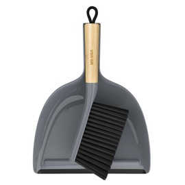 MR.SlGA Dustpan and Brush Set, Portable Cleaning Brush and Dustpan Combo with Bamboo Handle, Grey, 1 Set